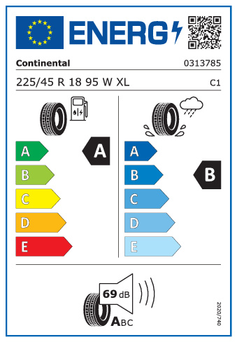 The EU tire label shows how noisy a tire is. Noise levels are typically classified into categories and measured in decibels (dB).