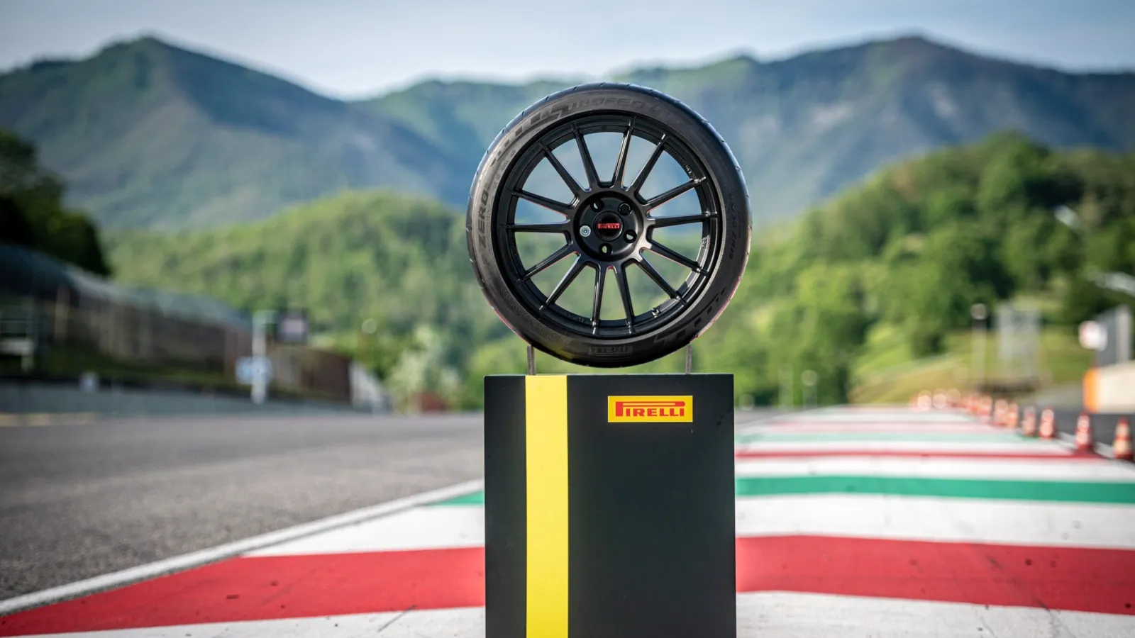The Pirelli P Zero Trofeo RS semi-slick tyre showcasing its high-performance tread pattern designed for dry track handling.