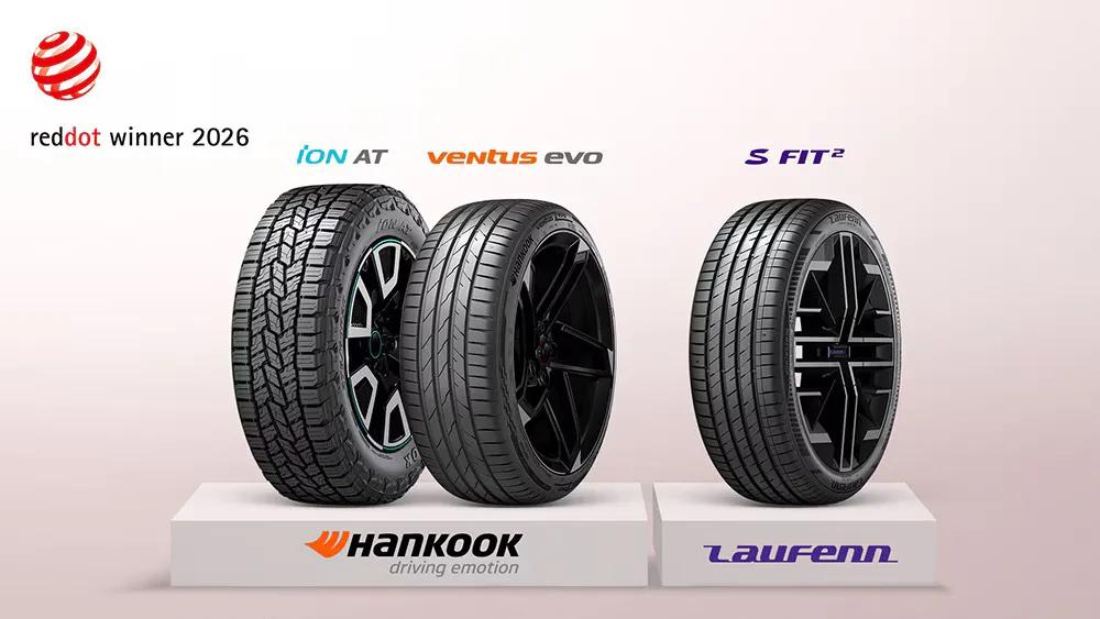 Hankook Ventus evo, Hankook iON AT, and Laufenn S FIT2 win Red Dot Design Award 2026. (Image: Hankook Tire)